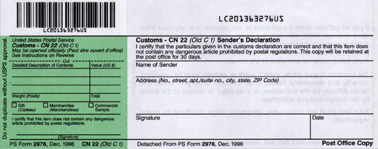 #2976 Customs Form